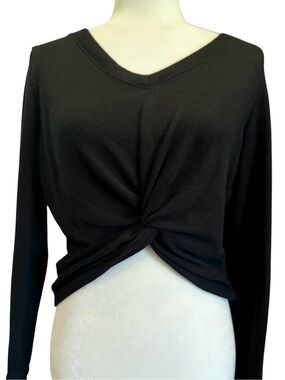 Heart & Hips Black Twist Knot Front Long Sleeve Crop Top Size L